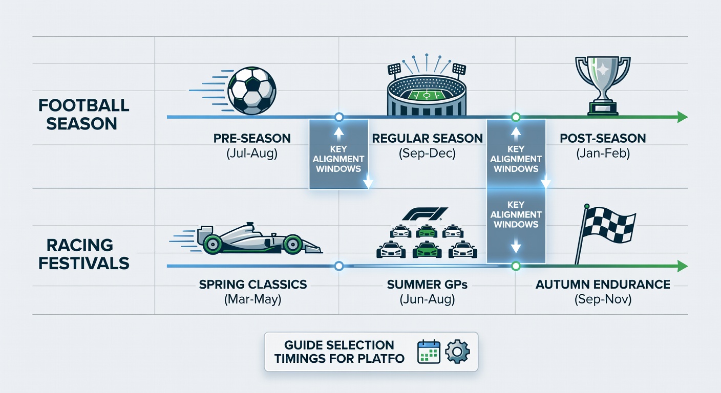 Detailed monthly breakdown of football and racing dates highlighting peak alignment periods for user planning