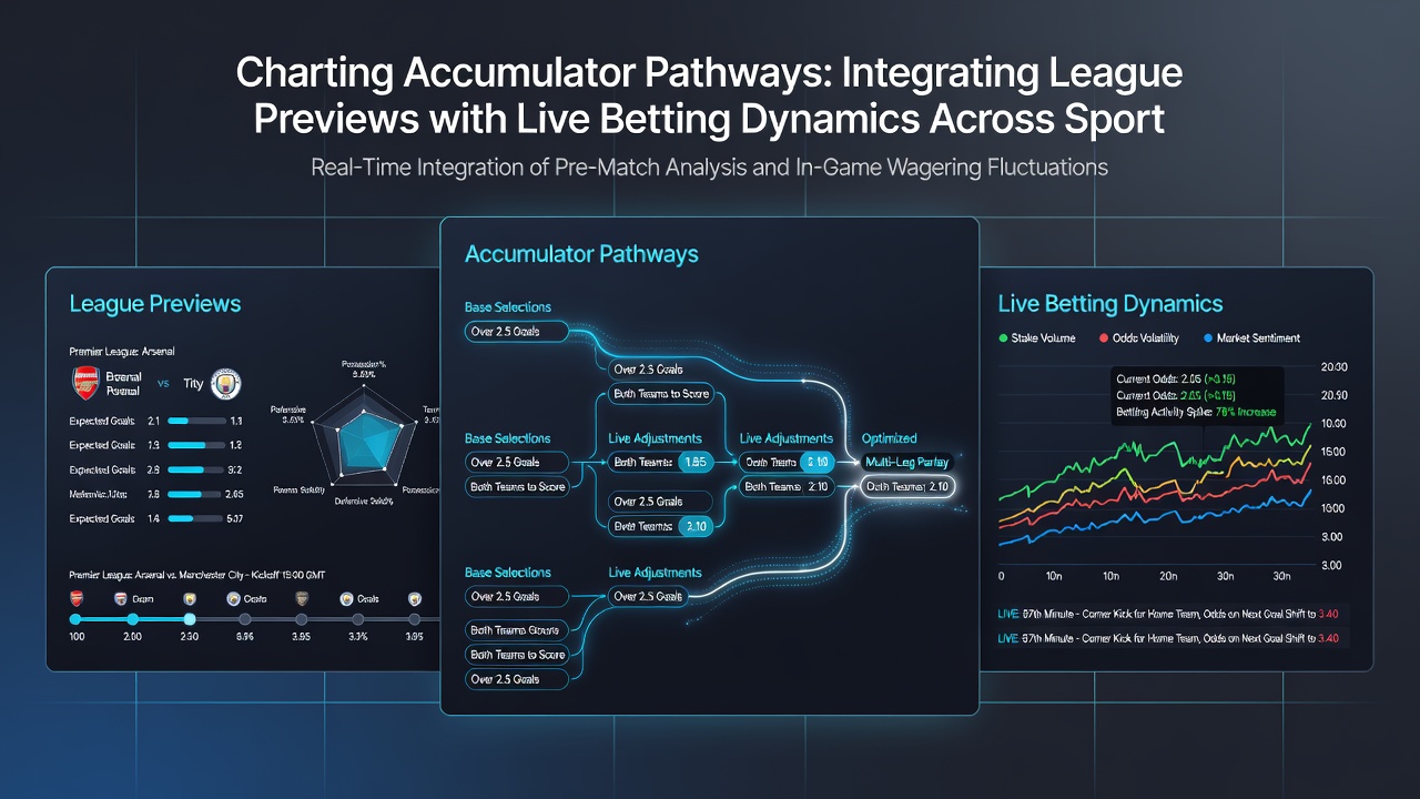 Diagram showing live betting data streams feeding into accumulator pathway models