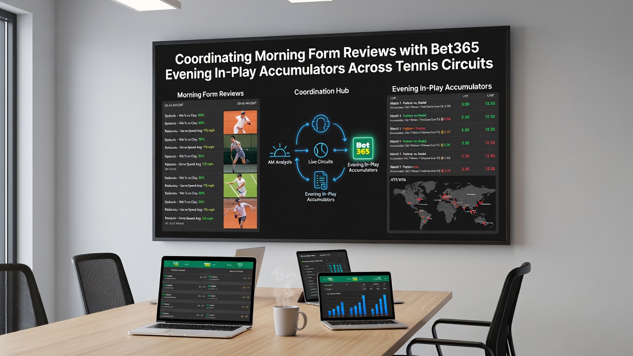Evening screen displays showing live accumulator builds across tennis and football events
