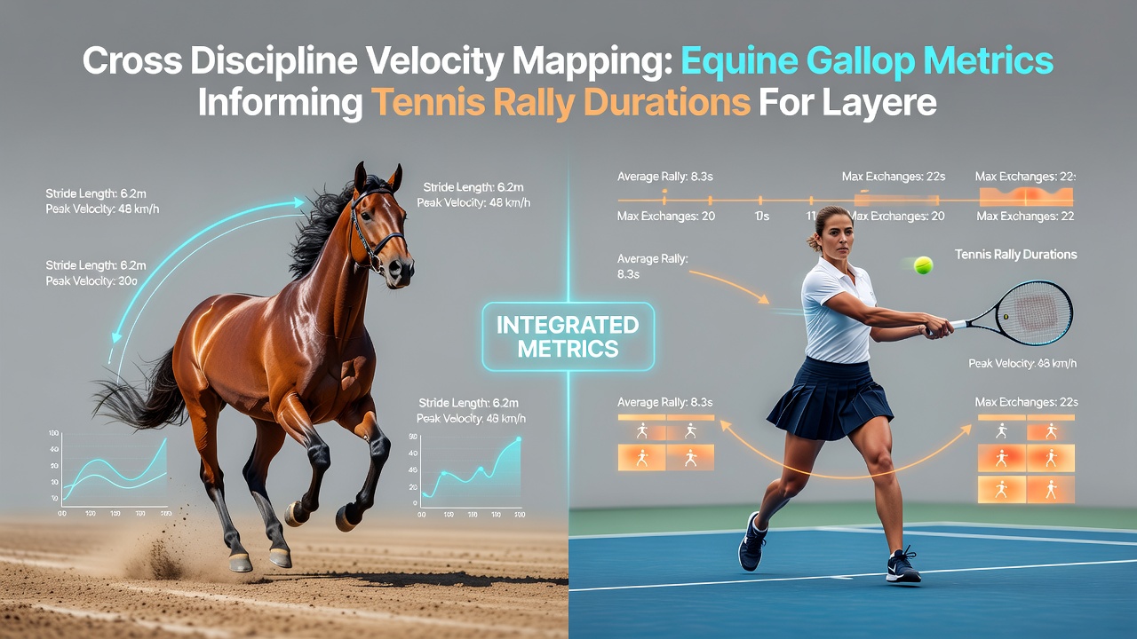 Side-by-side comparison of equine stride analysis and tennis court movement heat maps