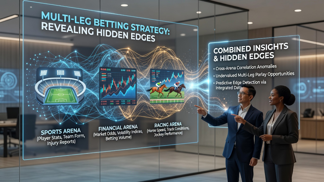 Analyst reviewing combined sports performance data on multiple screens for accumulator betting strategy development