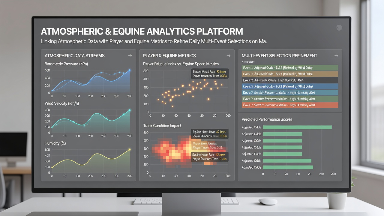 Data dashboards displaying integrated weather and performance metrics for betting selections