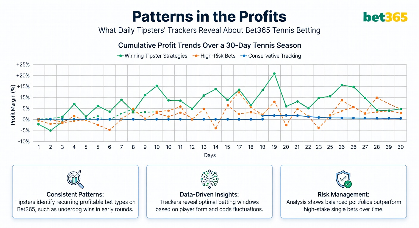 Screenshot of a tipster's Excel tracker dashboard showing tennis bet logs, profit columns, and trend charts for Bet365 markets