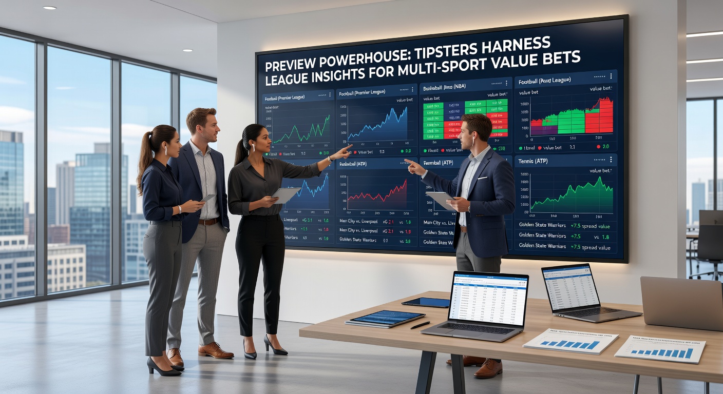Graphs and charts displaying multi-sport league trends, with tipster notes on value bet opportunities