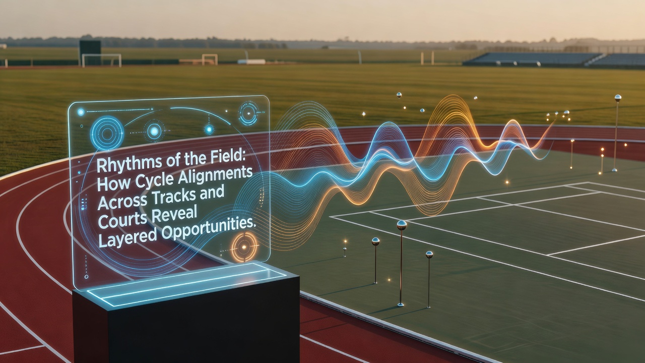 Data visualization overlay showing cycle timelines between racing distances and tennis match durations