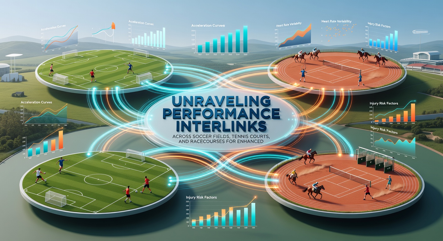 Data visualization showing performance correlations between soccer, tennis, and horse racing metrics